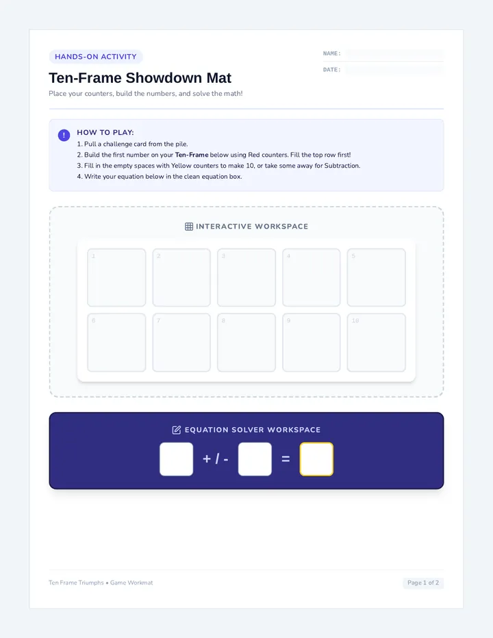 Ten Frame Showdown Activity