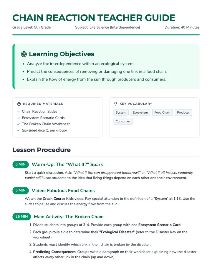 Chain Reaction Teacher Guide