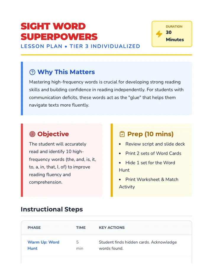Sight Word Superpowers Lesson Plan
