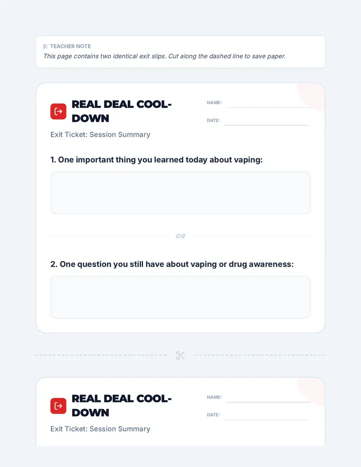 Real Deal Cool Down Exit Ticket