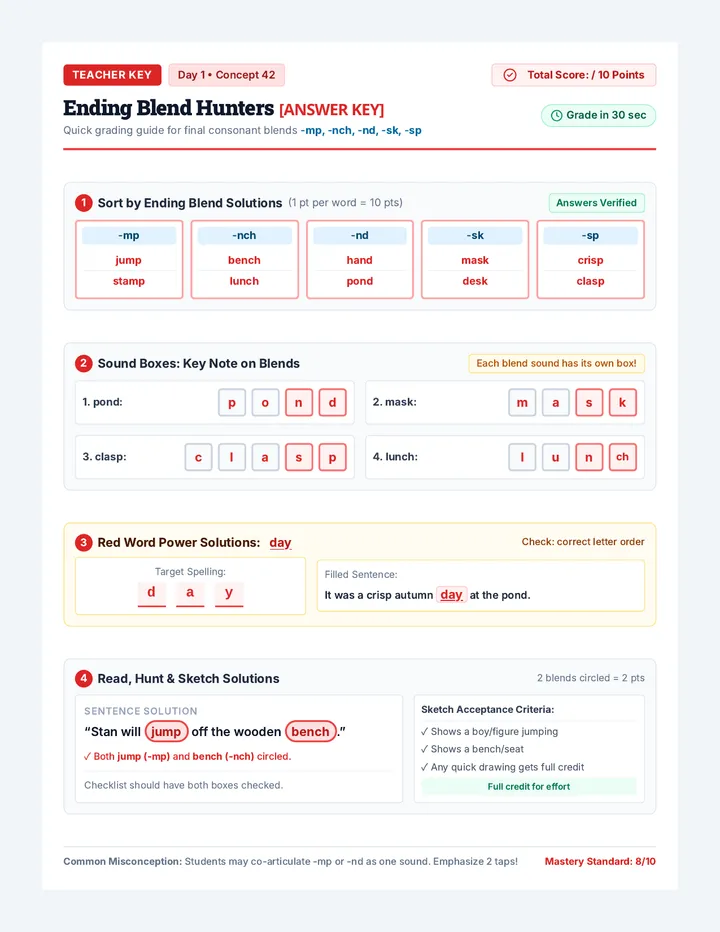 Ending Blends Answer Key