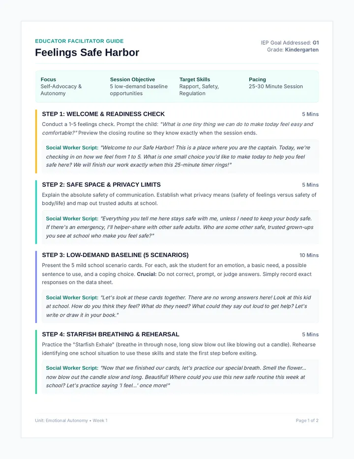 Feelings Safe Harbor Session Guide