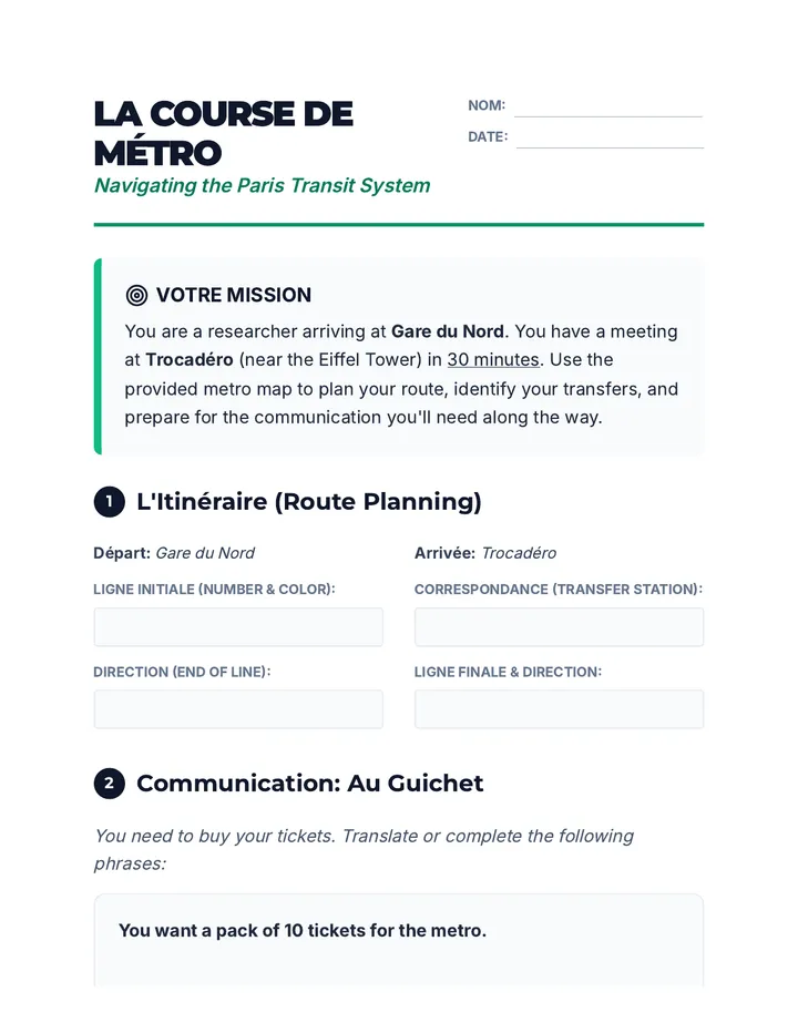 Transit Race Worksheet
