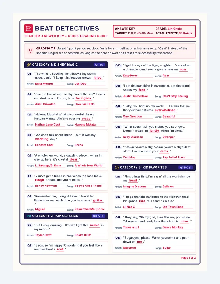 Beat Detectives Answer Key