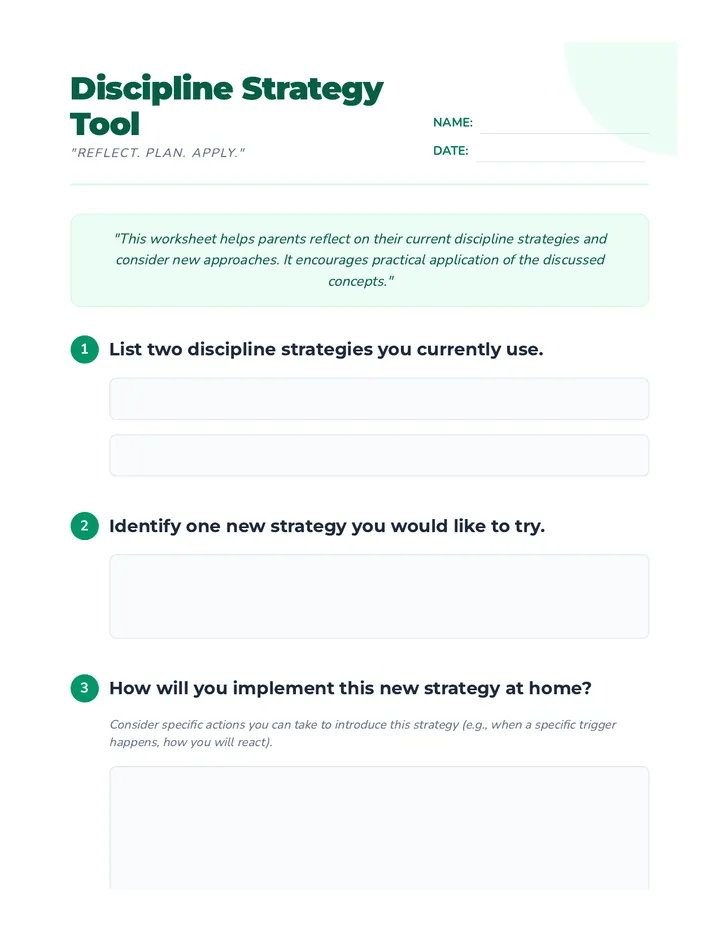 Discipline Strategies Worksheet