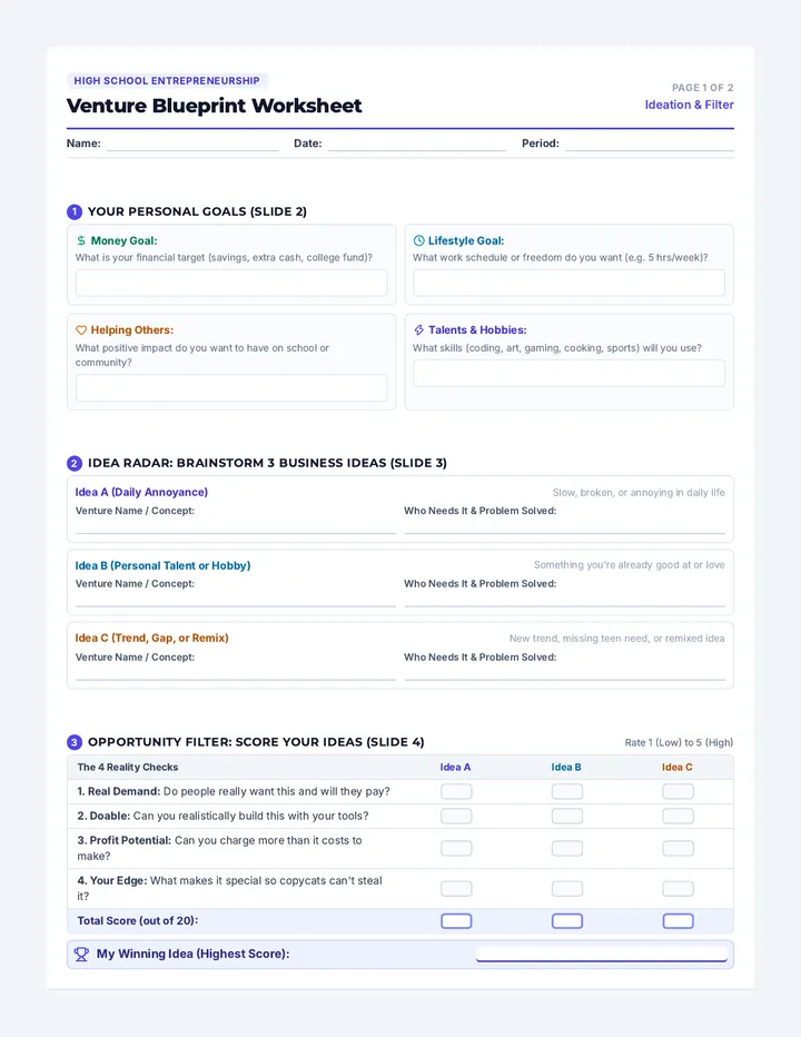 Venture Blueprint Worksheet