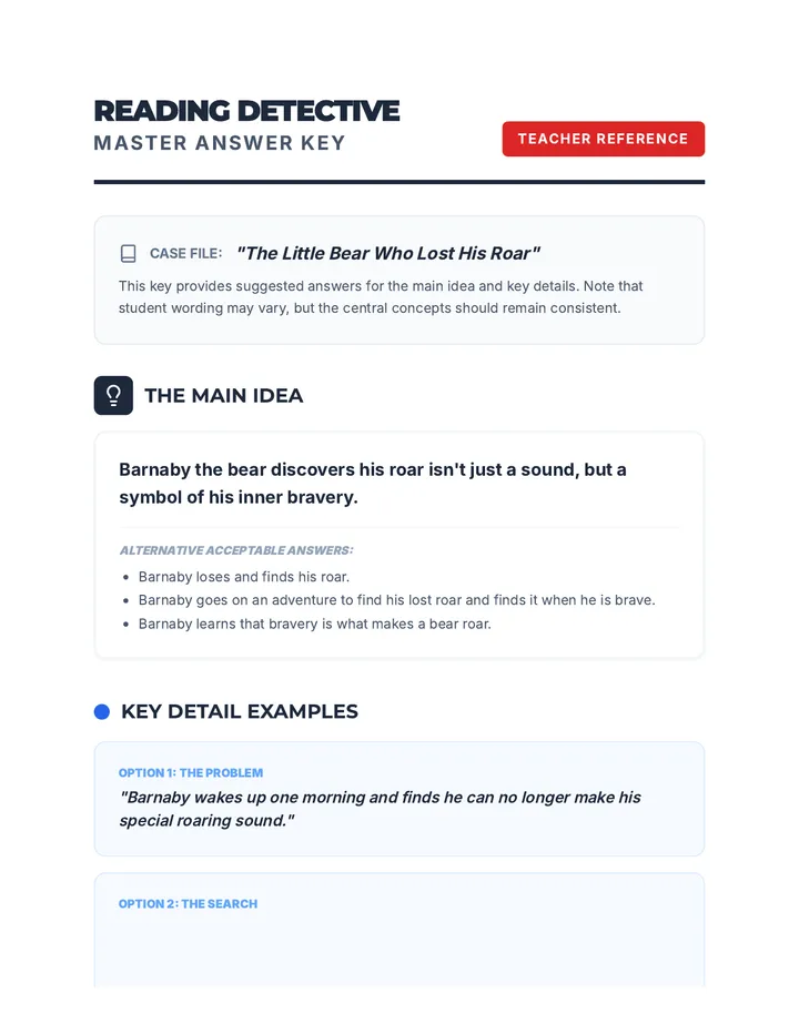 Reading Detective Answer Key