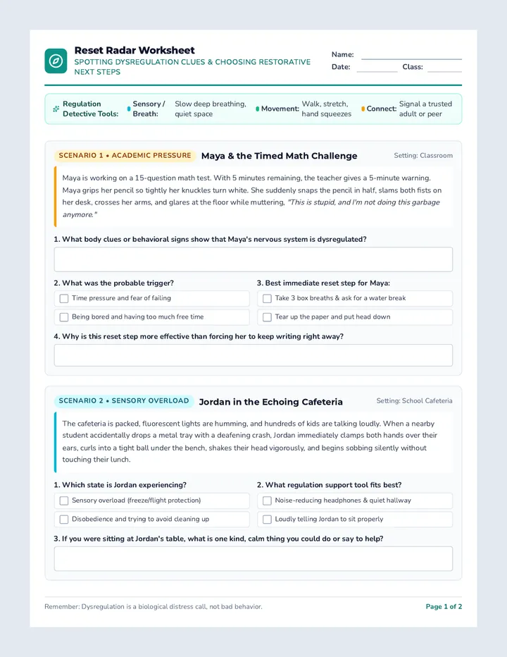 Reset Radar Worksheet