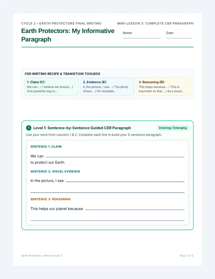 Earth Paragraph Worksheet