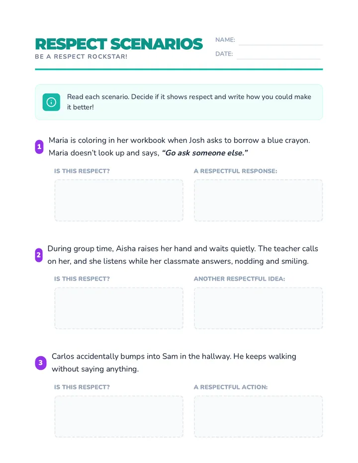 Respect Scenarios Worksheet