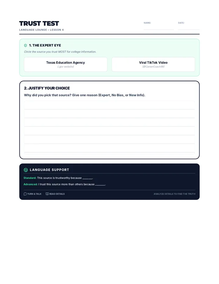 Trust Test Worksheet