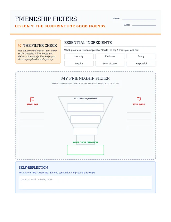 Friendship Filter Worksheet