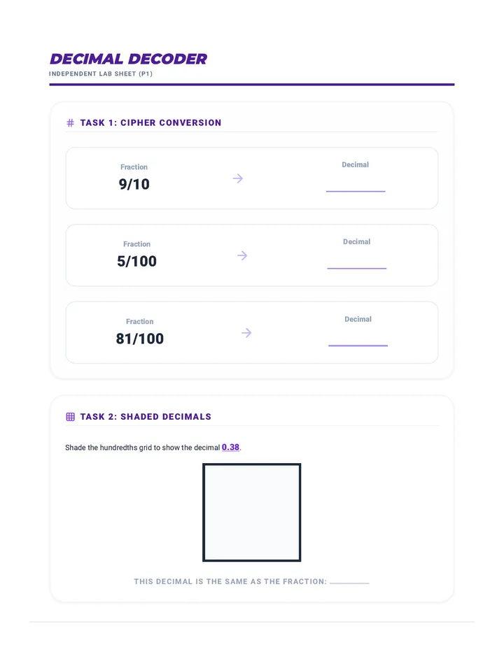 Decimal Decoder Worksheet