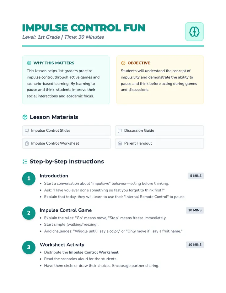 Impulse Control Lesson Plan
