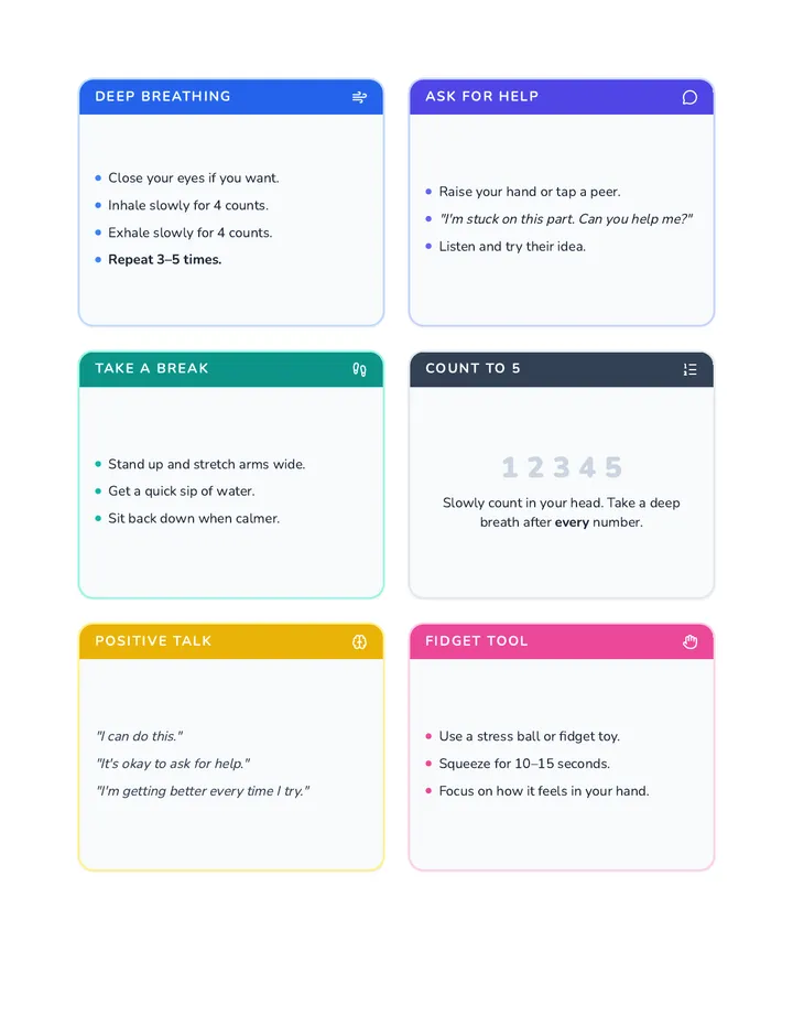 Cool Down Strategy Cards Activity