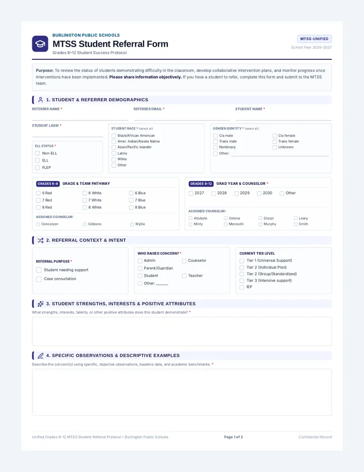 MTSS Student Referral Form