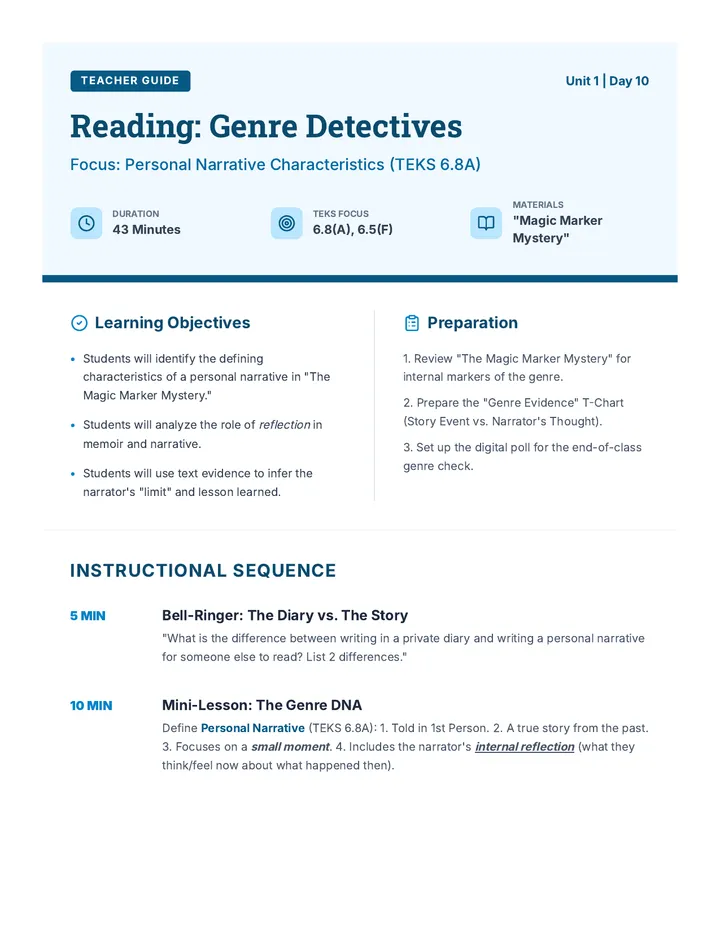 Reading Day 10 Teacher Guide