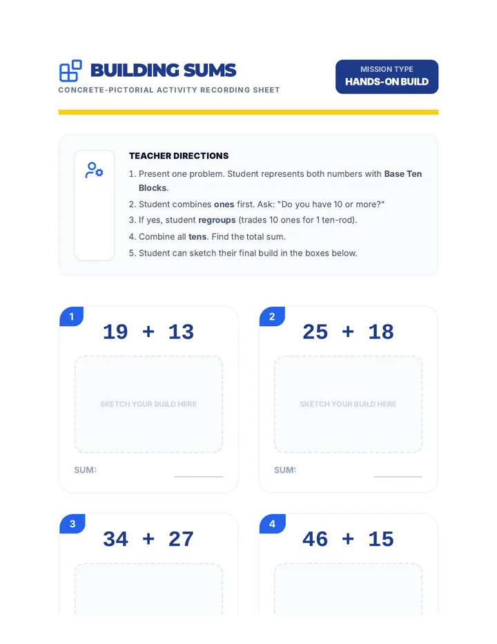 Building Sums Activity Recording Sheet