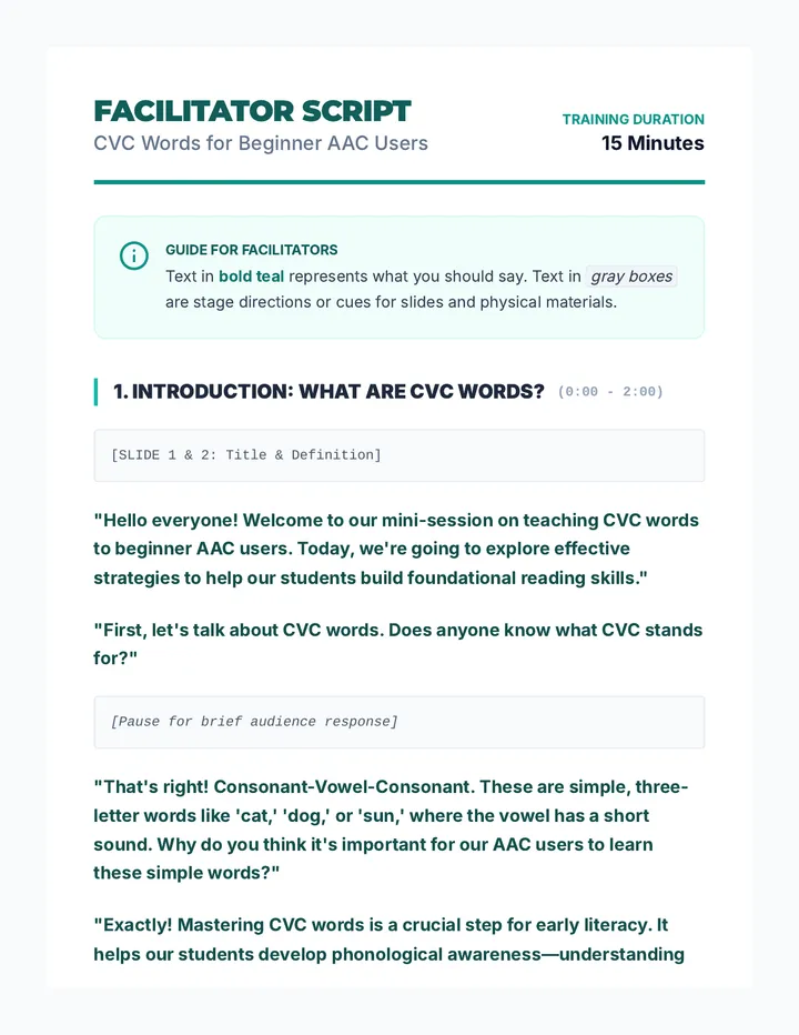 AAC CVC Facilitator Script