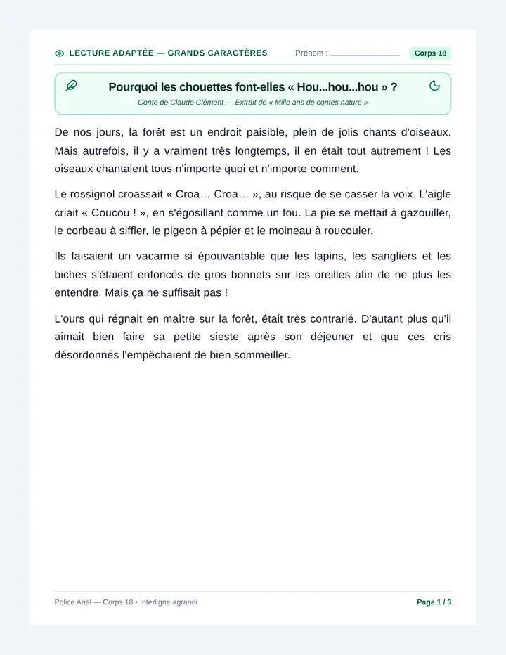 Chouette Confort Fiche Lecture
