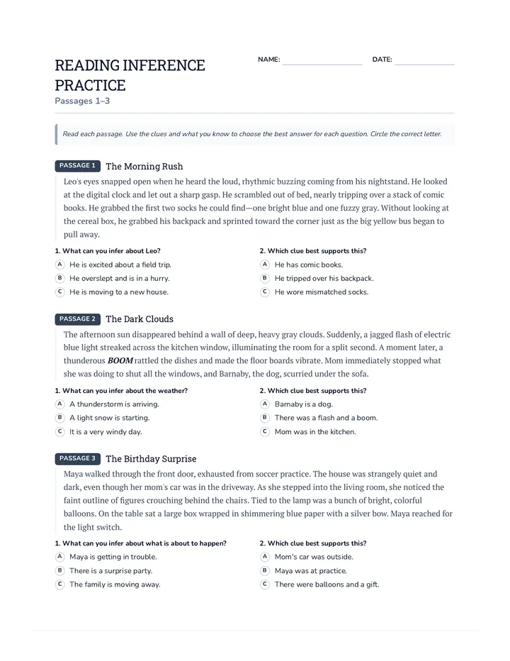 Reading Inference Worksheet Printing Guide