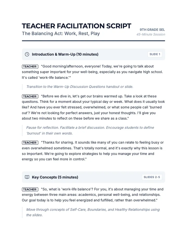The Balancing Act Teacher Script