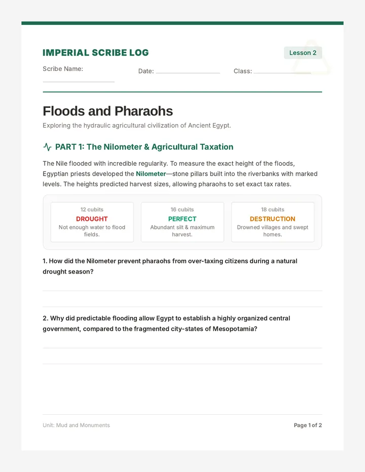 Floods and Pharaohs Worksheet