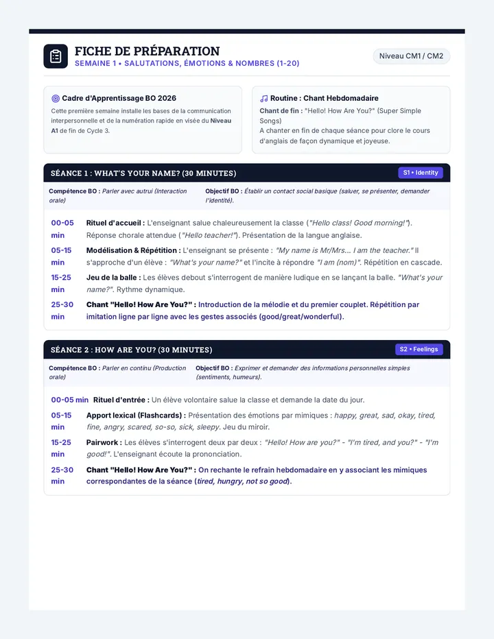 Fiche Prep Semaine 1 Teacher Guide