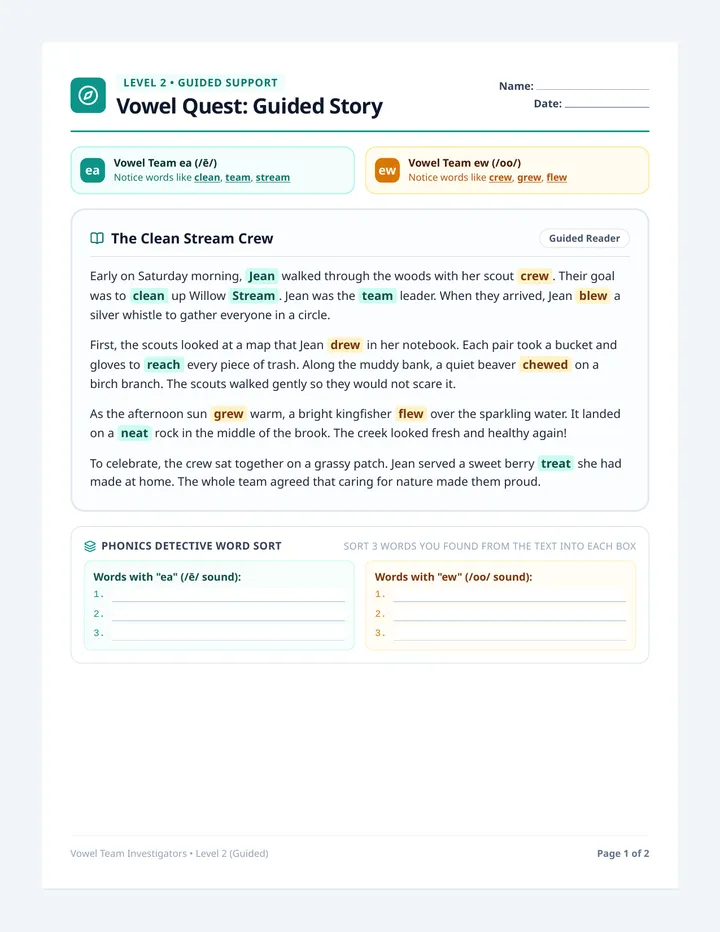 Vowel Quest Guided Worksheet