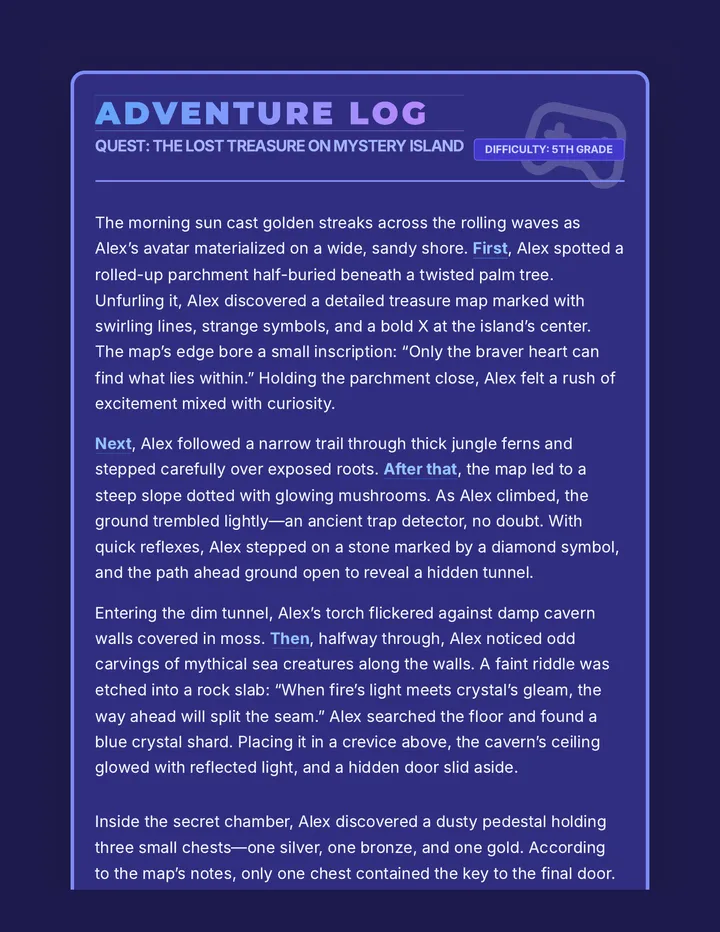 Roblox Adventure Reading Text