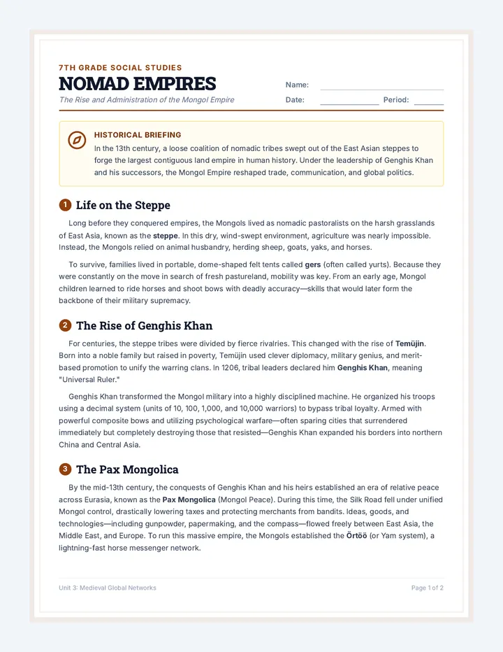 Nomad Empires Worksheet page 1