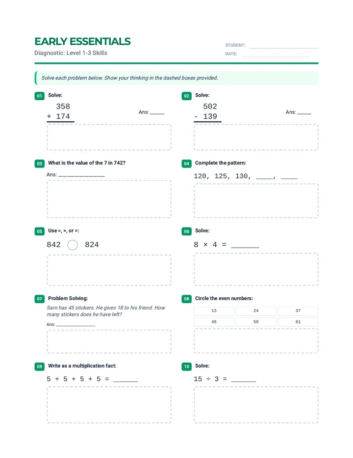 Early Essentials Worksheet