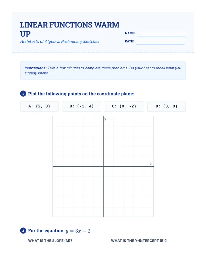 Linear Functions Warm Up