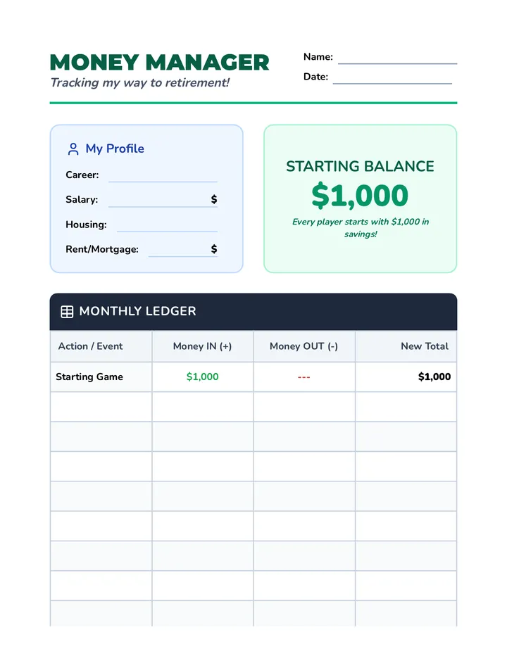 Adulting Money Manager Ledger