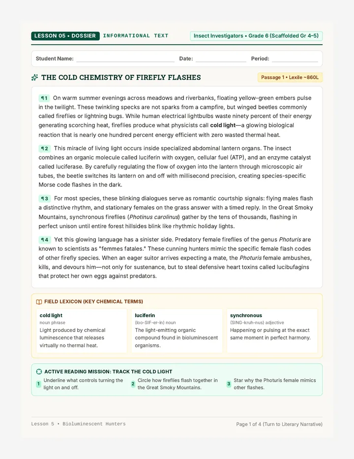 Bioluminescent Hunters Reading Packet