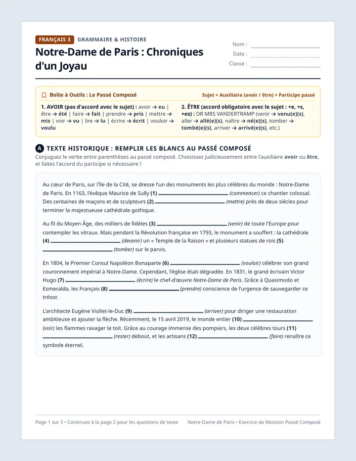 Notre Dame History Worksheet