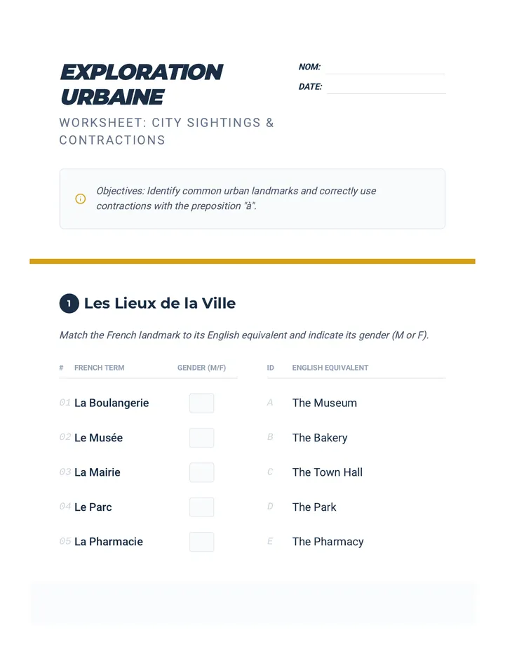 City Sightings Worksheet