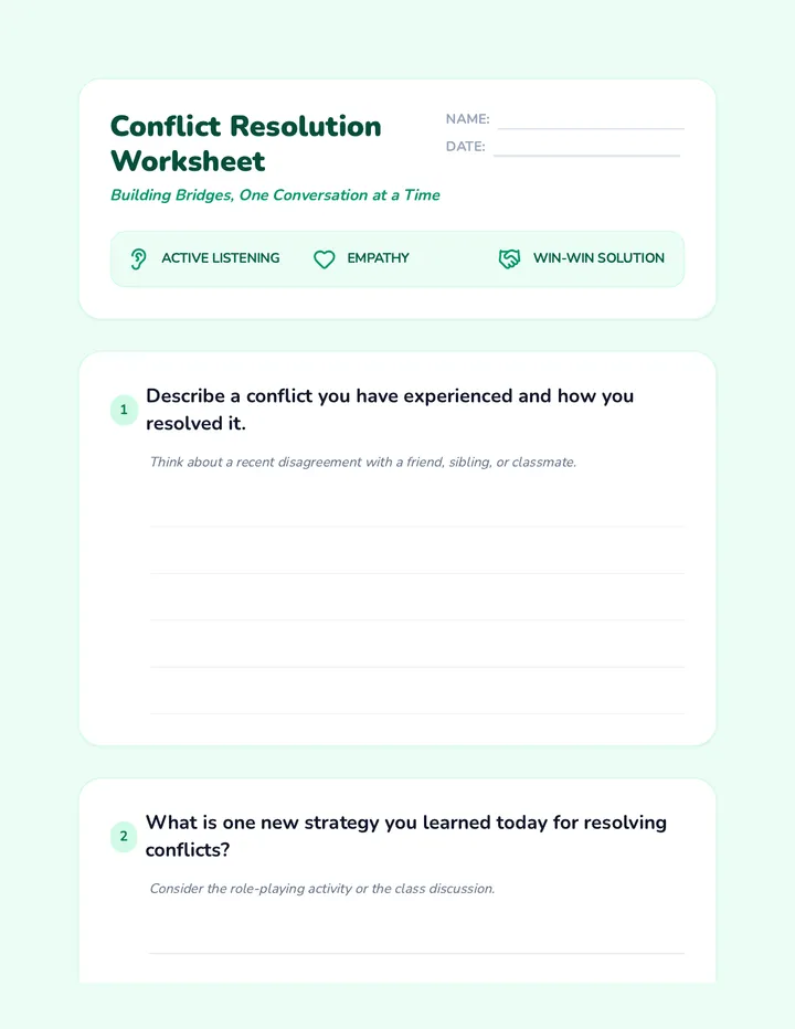 Conflict Resolution Worksheet