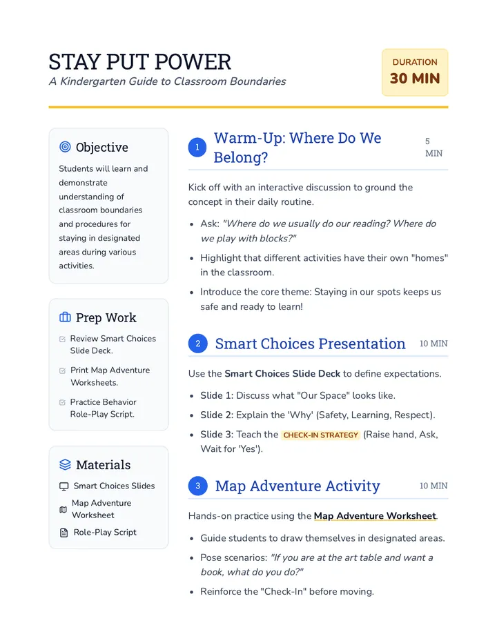 Stay Put Lesson Plan