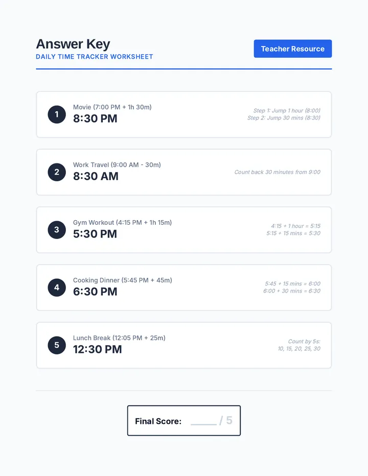 Daily Time Answer Key