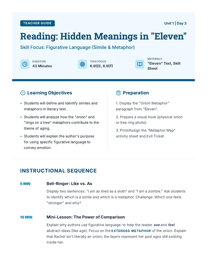 Reading Day 3 Teacher Guide