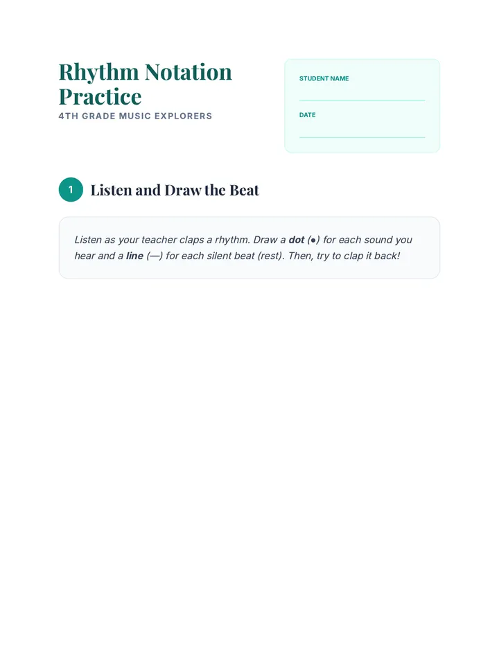 Rhythm Notation Practice Worksheet
