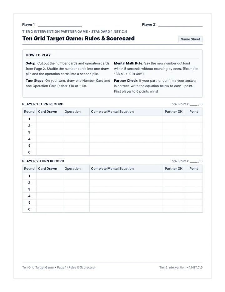 Ten Grid Target Game