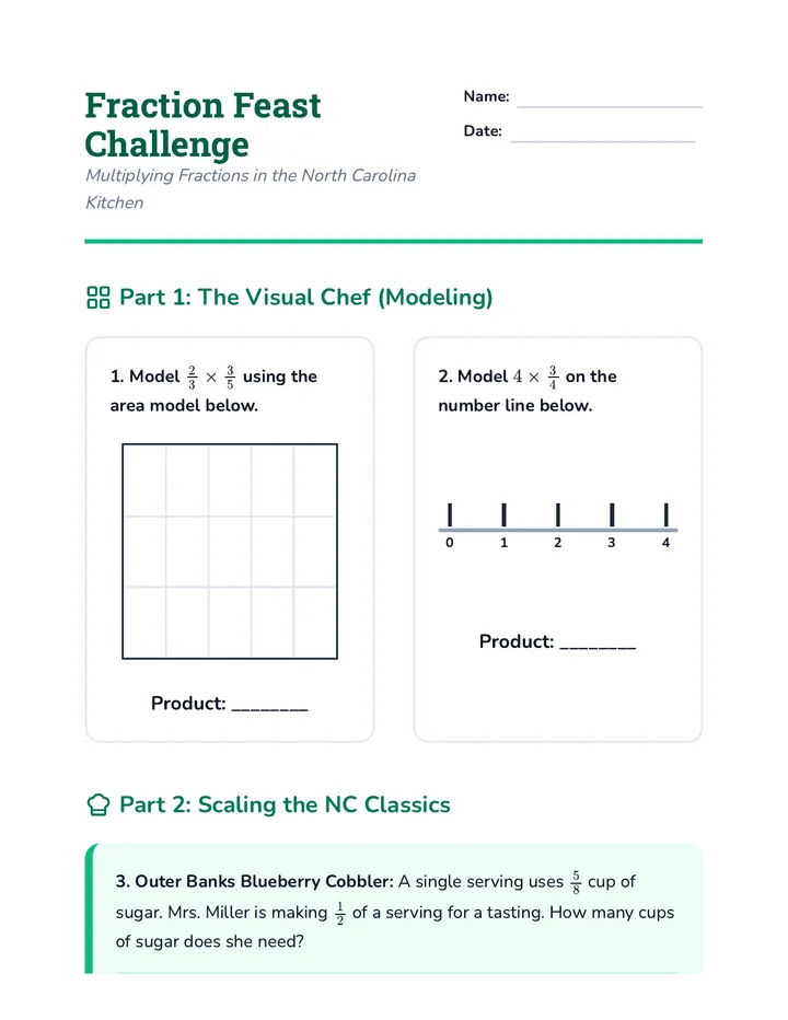 Fraction Feast Challenge Worksheet