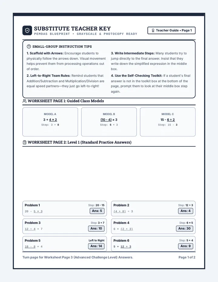 PEMDAS Blueprint Answer Key