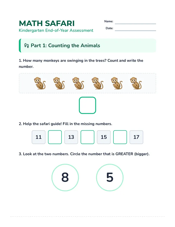 Math Safari Assessment Student Worksheet