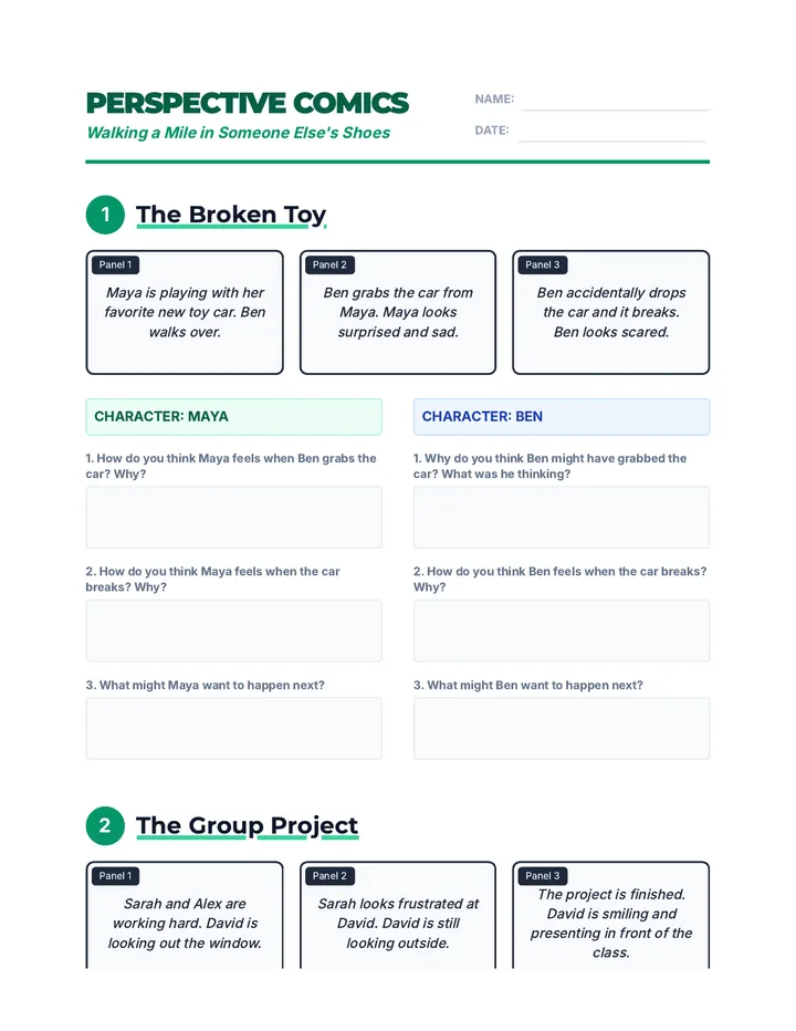 Perspective Taking Comics Worksheet