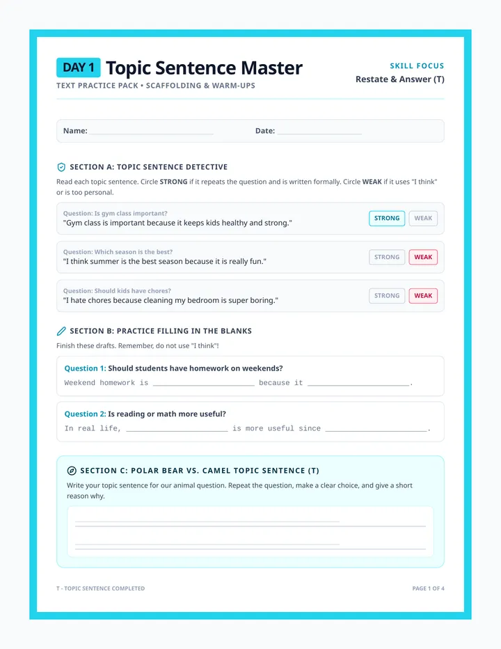 TEXT Practice Worksheets