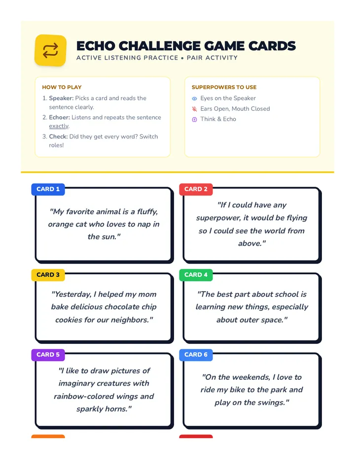 Echo Challenge Listening Game Cards