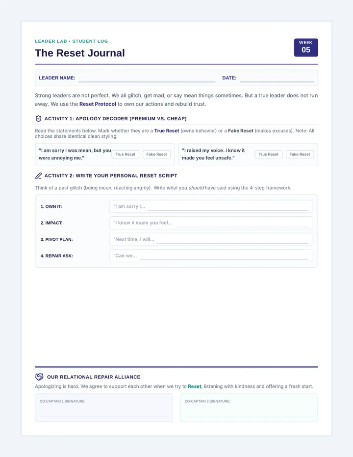 Reset Protocol Student Journal